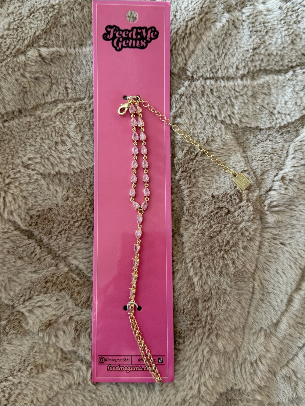 Feed me gems pink rhinestone hand chain
